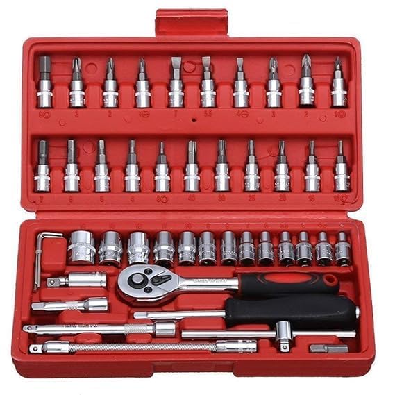 Promak Tool Kit 46 Tool Kit Tool Kit for Home Use Tools Kit Spanner Set Socket Set Wrench Set Tools Set Hand Tools Bike Tool Kit Set Socket Wrench Set. - Image 2