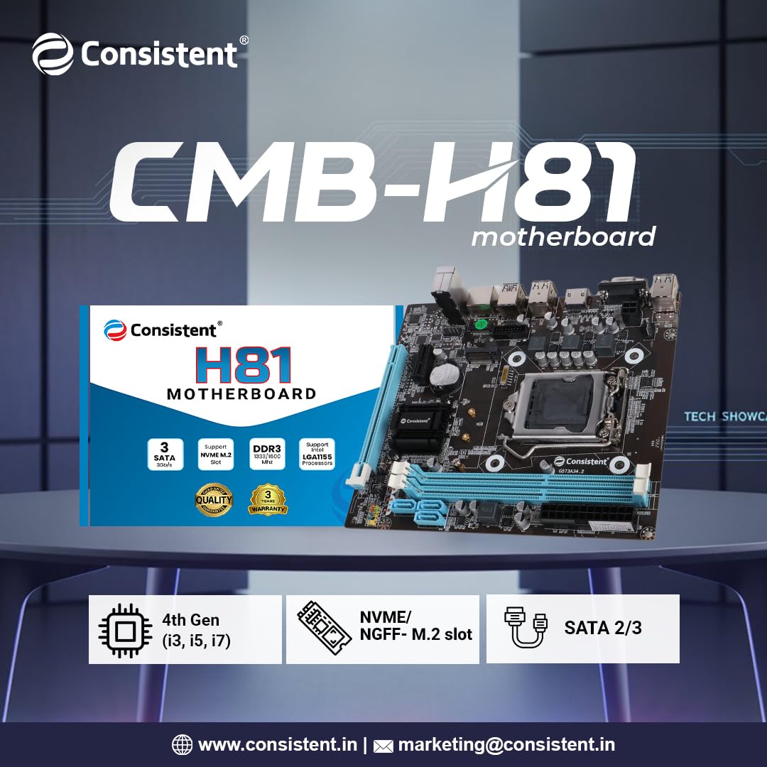H-81 Motherboard 4th Gen i3, i5, i7, DDR3 Slots for RAM, Motherboard with SATA II&III, 3Year Warranty - Image 2