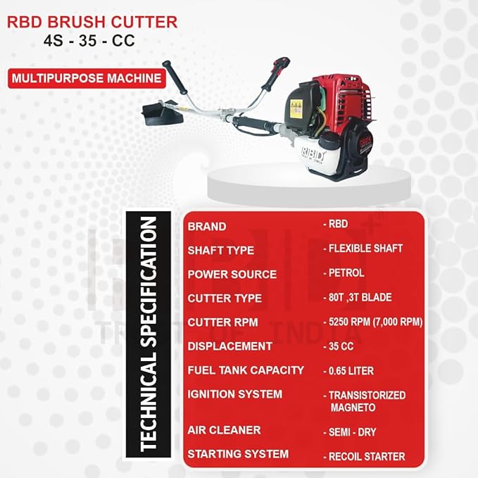 Sponsored RBD Brush Cutter 4 Stroke Engine Lawn Grass Cutter Machine, 35cc Sidepack Agriculture Machine for Grass Cutting, Weeds, and Small Brush Or Shrubs, Trim Overgrown Grass - Without Tiller - Image 2