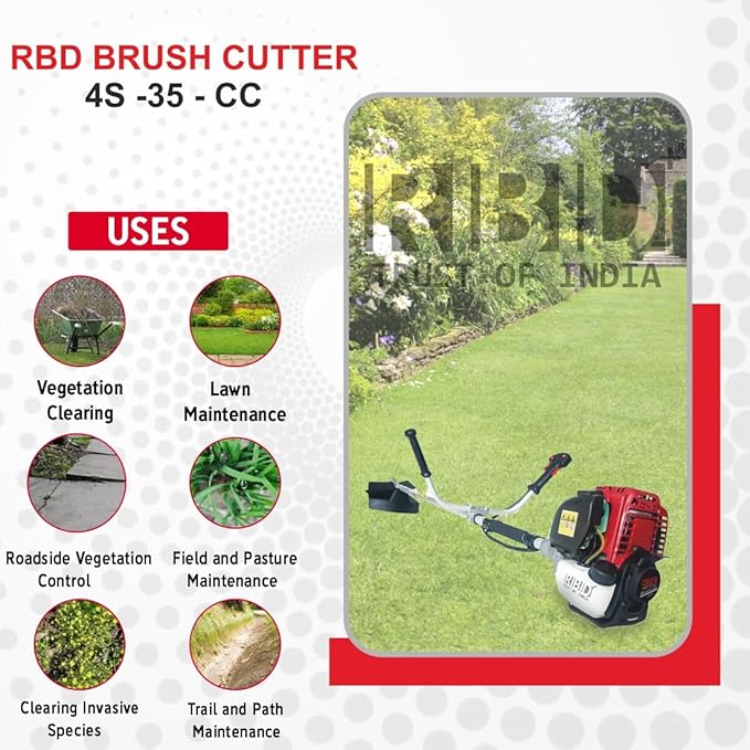 Sponsored RBD Brush Cutter 4 Stroke Engine Lawn Grass Cutter Machine, 35cc Sidepack Agriculture Machine for Grass Cutting, Weeds, and Small Brush Or Shrubs, Trim Overgrown Grass - Without Tiller - Image 3
